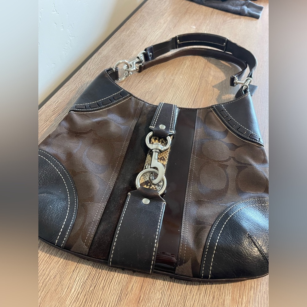 Coach 10260 Hampton Brown Python Stripe Hobo Bag - image 2